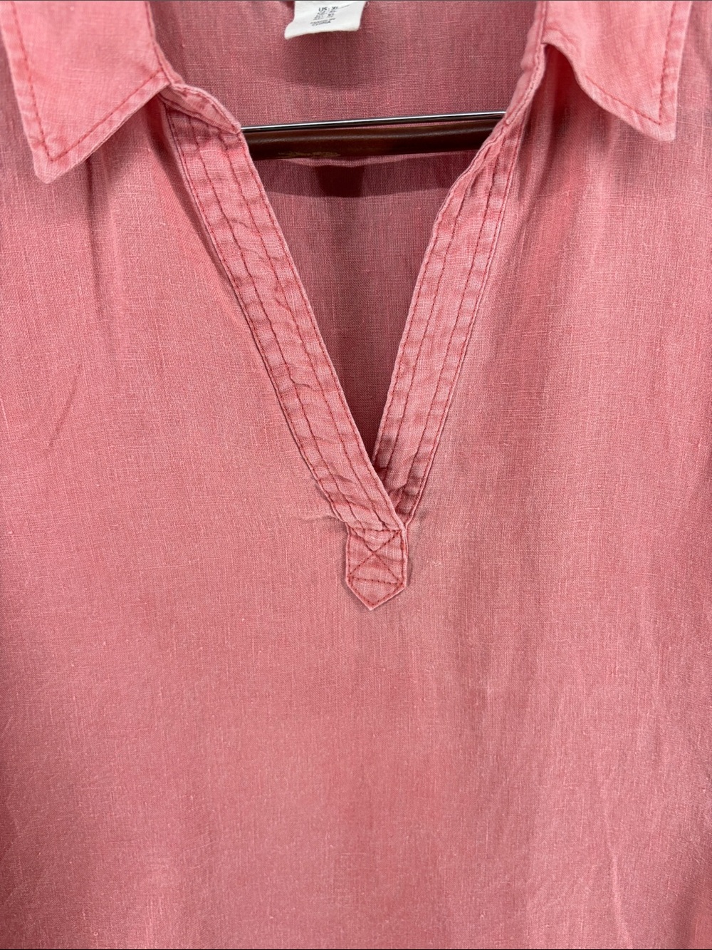 Nicole Miller Coral-Pink Split V-Neck Linen Tunic Top Size XL - Picture 3 of 6